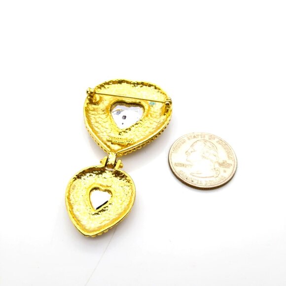 Red Double Heart Articulated Brooch, Victoria Secret Crystal and Granulated - Picture 3 of 3